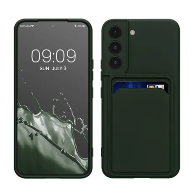 Afbeelding van kwmobile telefoonhoesje geschikt voor Samsung Galaxy S22 Hoesje met pasjeshouder TPU case in donkergroen