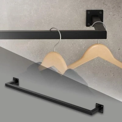 Afbeelding van Rechthoekige kledingstang voor wand 12x90 cm Zwart staal ML Design