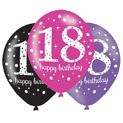 Afbeelding van Amscan 9900874 latex ballonnen voor de 18e verjaardag, roze, 6 stuks