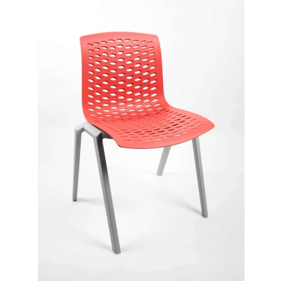 Afbeelding van Kantinestoel Flex Frame Grijs Zitting Rood