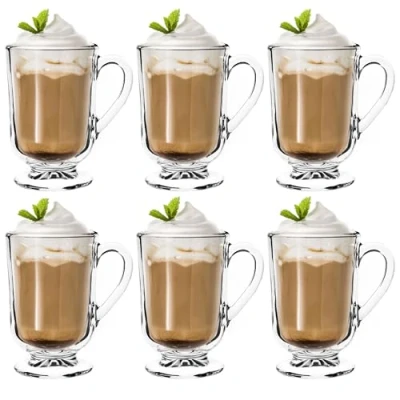 Afbeelding van Kadax Koffieglazen, set van 6, 300 ml, theeglazen glas, glühweinglazen, drinkglazen voor thee, koffie, Irish Coffee, koffiekopjes met handvat, cappuccino glazen, dessertglazen