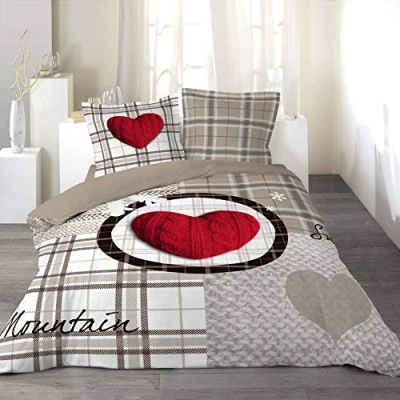 Afbeelding van Douceur d&#039;interieur 1640829 3 delige bedset 240 x 220 Love Mountain print 42 draadtelling vast, katoen, veelkleurig, cm