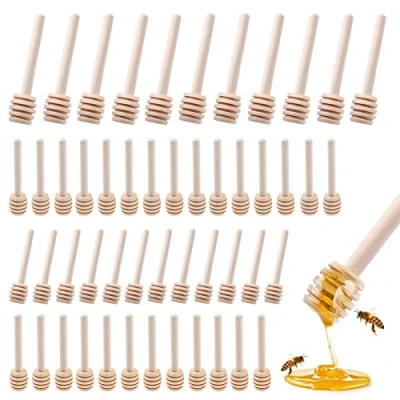 Afbeelding van YHSKJCD Honinglepels, mini honinglepels van hout, voor keuken en eetkamer, 8 cm, honinglepel, honingjamdispenser, bruiloftsfeest, 50 stuks