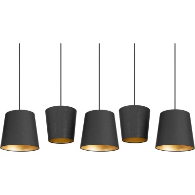 Afbeelding van Lucande Hanglamp 5lichts ijzer, textiel E27 zwart, goud, messing