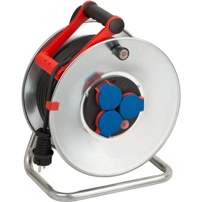 Afbeelding van Brennenstuhl Garant S IP44 Kabelhaspel (50 m kabel zwart, plaatstaal, kortstondig gebruik buitenshuis, Made in Germany) zilver