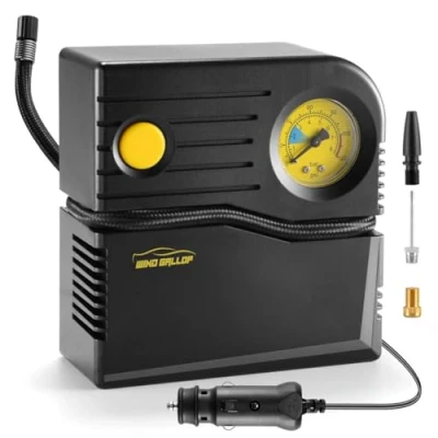 Afbeelding van WindGallop Kleine Draagbare luchtcompressor Bandenpomp met manometer Autobandenpomp 12V DC Bandencompressor Elektrische luchtpomp voor autobanden Fiets Motorbanden Bandenballen (Geel)