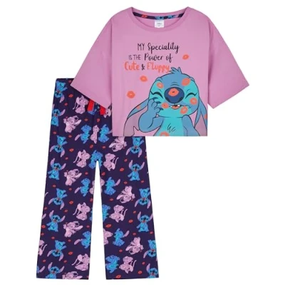 Afbeelding van Disney Stitch Pyjama voor meisjes, lange katoenen pyjamaset 4 14 jaar, officiële Lilo en kleding, Roze/Blauw