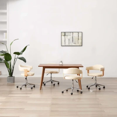 Afbeelding van Eetkamerstoelen draaibaar 4 st kunstleer crème