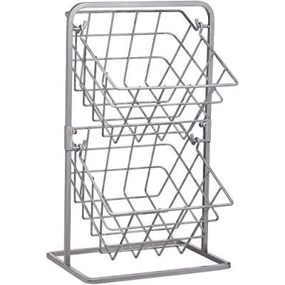 Afbeelding van KitchenCraft Industrial Kitchen Vintage Stijl 2 Laags Opbergmanden van Staaldraad 25 x 22 41 cm (10&quot; 8.5&quot; 16&quot;) Grijs