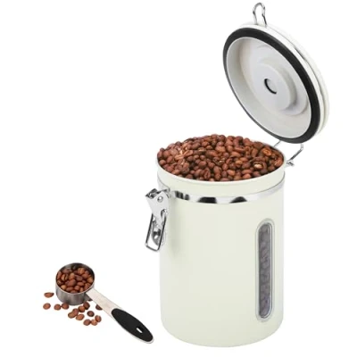 Afbeelding van BELLE VOUS 1.8l Airtight Coffee Canister with spoon &amp; date sheet White,Stainless Steel
