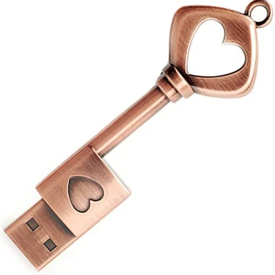 Afbeelding van 64GB Schattige USB stick, BorlterClamp Retro Metalen Liefde Sleutelvormige Geheugenstick