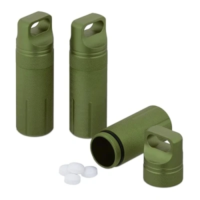 Afbeelding van Relaxdays pillenkoker set van 3 waterdichte capsule reis pillendoosje sleutelhanger groen
