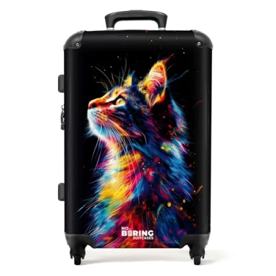 Afbeelding van NoBoringSuitcases.com® Gemengde kinderlisting BE, 20 zijaanzicht Kleurrijke kat Zwart, Bagage voor kinderen