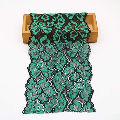 Afbeelding van Yulakes 5 yards elastische kanten rand vintage sierlint bloemen bruiloft handwerk 18 cm breed groen