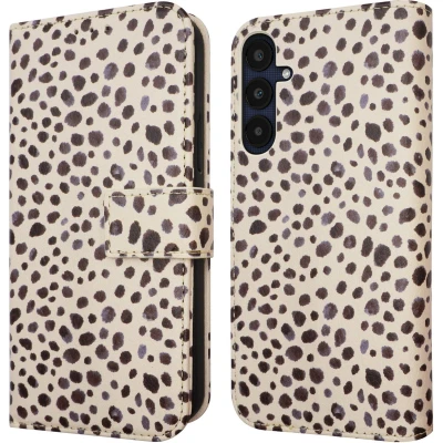 Afbeelding van iMoshion Hoesje Geschikt voor Samsung Galaxy A25 Met Pasjeshouder Design Bookcase smartphone Meerkleurig / Black And White Dots
