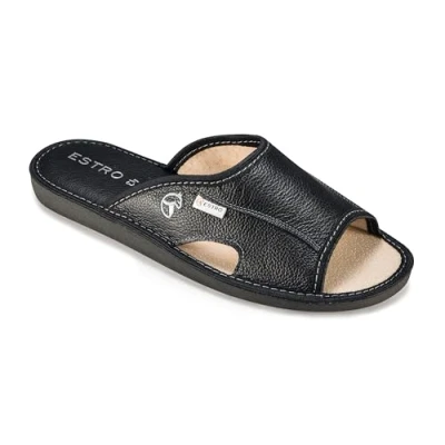Afbeelding van ESTRO Pantoffels voor heren, pantoffels, leer, onzichtbare zool Verano, zwart.