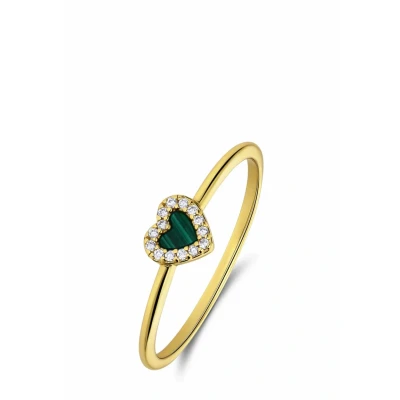 Afbeelding van Lucardi Dames Zilveren goldplated Ring met een Malachite gemstone Staal Goud 17 / 53 mm