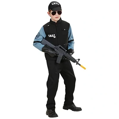Afbeelding van Zwart en blauw SWAT kostuum voor jongens Verkleedkleding