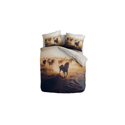 Afbeelding van 100% Microvezel dekbedovertrekset Terra Plains Horses 240x200/220 + 2*60x70 cm