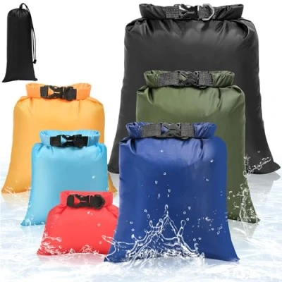 Afbeelding van KUOGAS Set van 6 Waterdichte opbergzakken 1,5/2,5/3/3,5/5/8 liter Polyester voor watersport, wandelen, kamperen (meerkleurig), Meerkleurig, tas buiten,