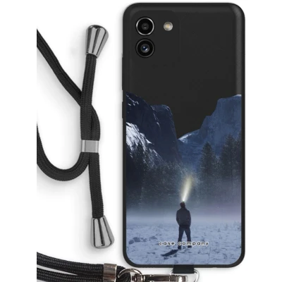 Afbeelding van Case Company® hoesje met Koord geschikt voor Samsung Galaxy A03 Wanderlust Telefoonhoesje Zwart Bescherming aan alle Kanten en Over de Schermrand
