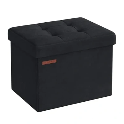 Afbeelding van SONGMICS LSF200B01 zitzak, kleine opvouwbare 31 x 41 cm, opbergdoos, tot 130 kg belastbaar, voor woonkamer, slaapkamer, slaapzaal, inktzwart