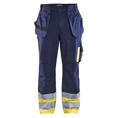 Image de Pantalon artisan haute visibilité marine/jaune, polyester/coton