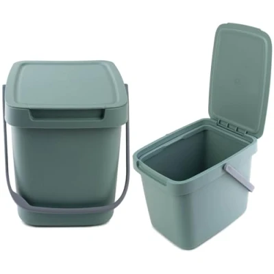 Afbeelding van KADAX Afvalemmer van kunststof met klapdeksel en handgreep, rechthoekige afvalverzamelaar, voor afvalscheiding (groen, 6 liter)