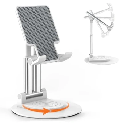 Afbeelding van BHHB Verstelbare telefoonhouder met 360 graden draaibare standaard voor smartphones, iPad Mini, Kindle en meer (wit)