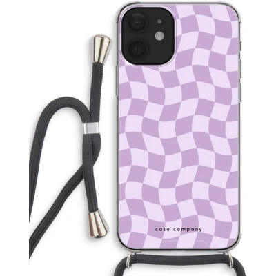 Afbeelding van Case Company® hoesje met Koord geschikt voor iPhone 12 mini Grid Paars Telefoonhoesje Zwart Extra Bescherming aan alle Kanten en Over de Schermrand