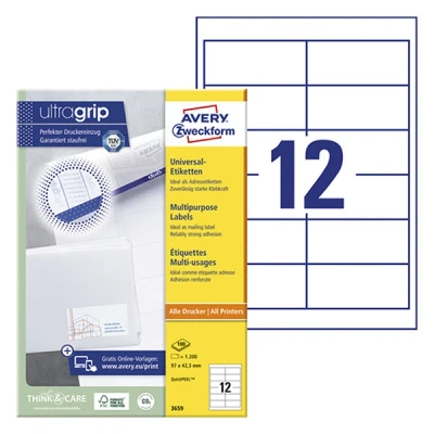 Image de Avery Zweckform 3659 étiquettes multi usages A4 97 x 42,3 mm (1200 étiquettes) blanc