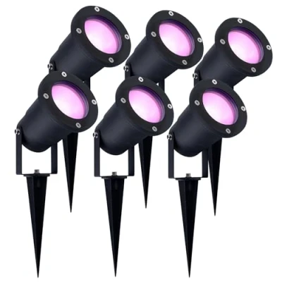 Afbeelding van Ledvion 6X SMART Wifi LED Prikspots, Aluminium, IP65, 5W, RGBWW, 1 Meter Kabel, Spotlight, Buiten Tuinspot