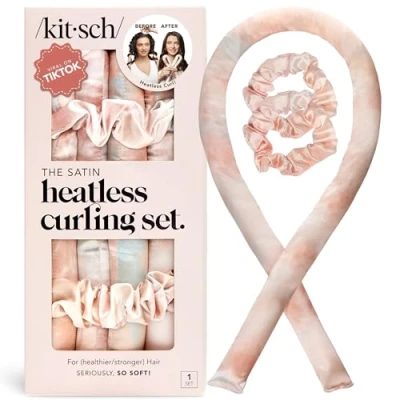 Image de Kitsch Ensemble de Bigoudis sans chaleur en satin Bandeau pour cheveux courts et longs boucles bouclés