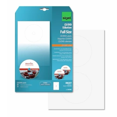 Image de sigel Etiquettes pour CD/DVD, blanc, couche spéciale , sur 25F A4