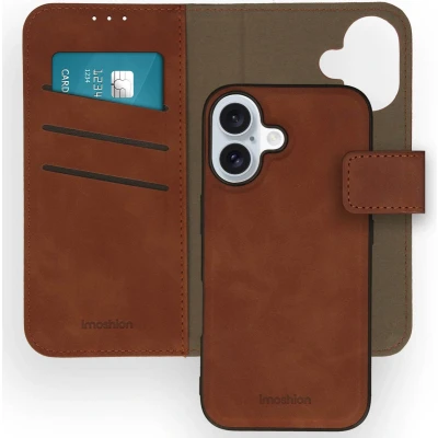 Afbeelding van imoshion Hoesje Geschikt voor iPhone 16 Met Pasjeshouder Uitneembare 2 in 1 Luxe Bookcase Bruin