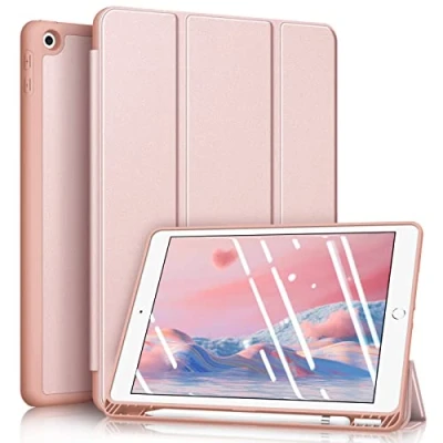 Afbeelding van Fintie Hoes voor iPad 10.2 inch 9. Generatie 2021/8. Gen 2020/7. 2019 met Pencil Houder, Ultradunne Superlicht Zachte TPU achterkant Beschermhoes Automatische Slaap waak Functie, Rosé Goud