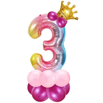 Afbeelding van Verjaardagsballon voor meisjes, ballon cijfer 3, roze, heliumballon nummer 3 jaar ballonnen verjaardag jaar, meisje feestdecoratie