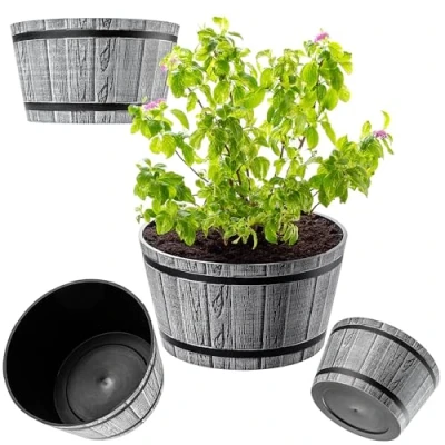 Afbeelding van Kadax Bloempot, plantenbak, rond, van kunststof, voor binnen en buiten, huis, tuin, balkon, terras, weerbestendig, diameter 40 cm, lichtgrijs