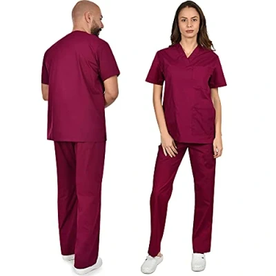 Afbeelding van B well Colombo Medische scrubset, uniseks, Bordeaux rood