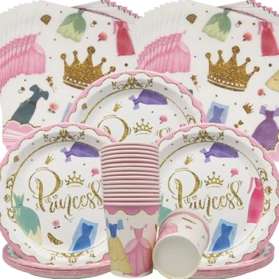 Afbeelding van Doyomtoy Prinsessenfeestservies, 60 stuks, feestservies, verjaardag, dessertborden, papieren bekers, servetten, prinses, servies, verjaardagsfeest decoraties voor meisjes