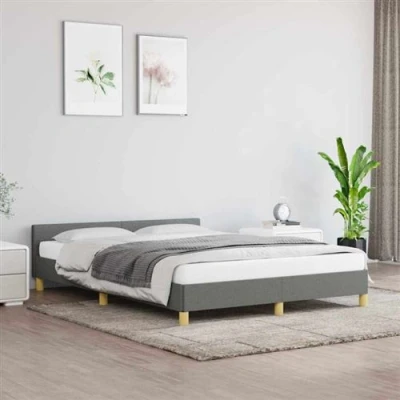 Afbeelding van Bedframe met hoofdeinde stof donkergrijs 140x200 cm