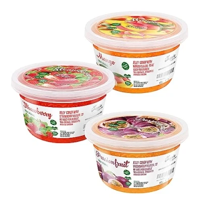 Afbeelding van Inspire Food Company Bubble Tea Parels Popping Boba Pearls Fruitparels Aardbei, Mango, Passievrucht 3 x 450 gram