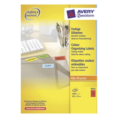Image de Avery Rouge 105 x 37 mm 1600 étiquette(s) (100 feuille(s) 16) étiquettes pour dossiers
