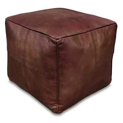 Afbeelding van Leren poef bruin Vierkant Handgemaakt 40x40x35 Gevuld geleverd POUFS&amp;PILLOWS