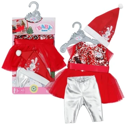 Afbeelding van BABY born Kerstjurk, pailletten poppenjurk, leggings en kerstmuts voor 43 cm poppen, 836118 Zapf Creation