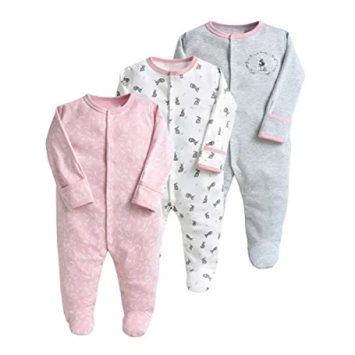 Afbeelding van Pyjama voor baby&#039;s, 3 stuks, katoen, jongens, meisjes, rompertje met lange mouwen, 9 12 maanden, beige, maanden