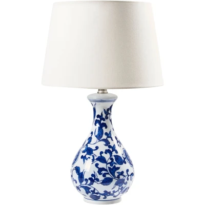 Afbeelding van CARMEN Tafellamp Wit/Blauw Porselein/Linnen
