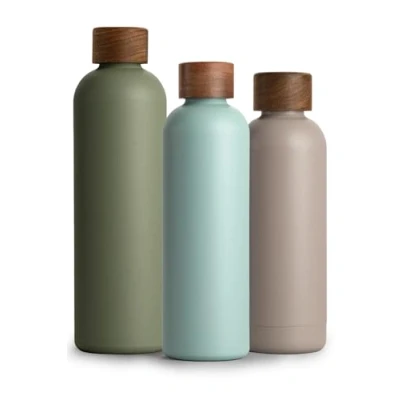 Afbeelding van T&amp;N Thermosfles, 750 ml, roestvrij staal, met acaciahouten sluiting, drinkfles van 0,75 l, houdt de kou tot 29 uur, warmte 14 lekvrij voor koolzuurhoudende dranken