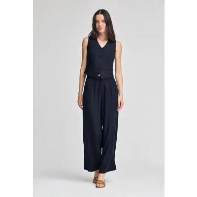 Afbeelding van Polo Club Dames Marineblauwe Broek Deia Van Linnen En Katoen Met Details 40