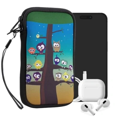 Afbeelding van kwmobile hoesje voor smartphones L 6,5&quot; hoes van Neopreen Uilboom design meerkleurig / blauw bruin binnenmaat 16,5 x 8,9 cm